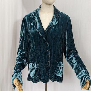 Vintage Elie Tahari Blue Valvet Blazer with Snap Buttons Size L